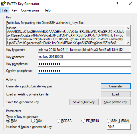 A screenshot of PuTTYgen asking for a password.