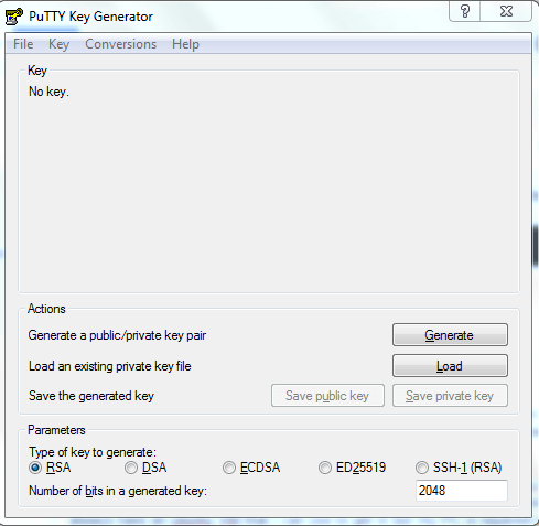 A screenshot of PuTTYgen.